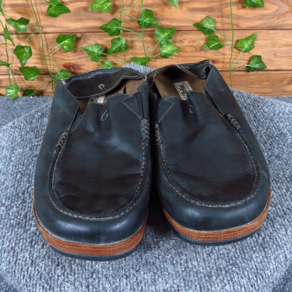 OluKai Moloa Mens Slip On Loafer Size 13 Casual‎ Walking Shoe Black Leather